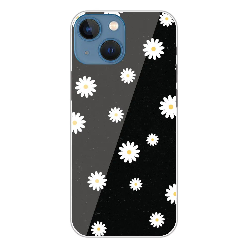 White And Black Flower - Printed Silicone Case For Apple iPhone 13 Mini