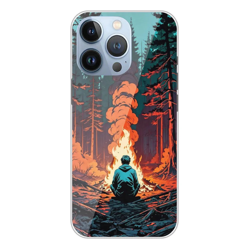 Boy With Camp Fire - Printed Silicone Case For Apple iPhone 13 Pro Max
