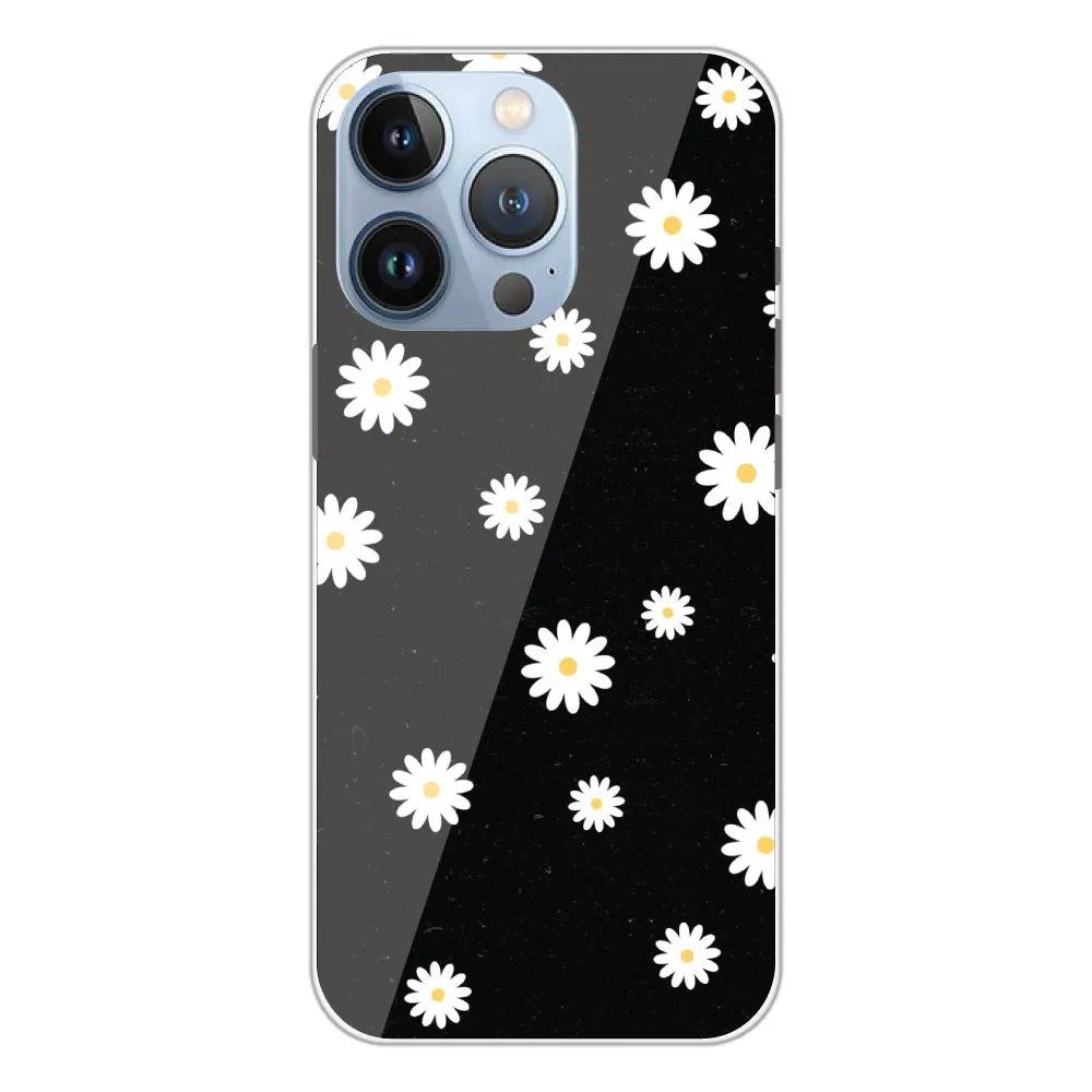 White And Black Flower - Printed Silicone Case For Apple iPhone 13 Pro Max