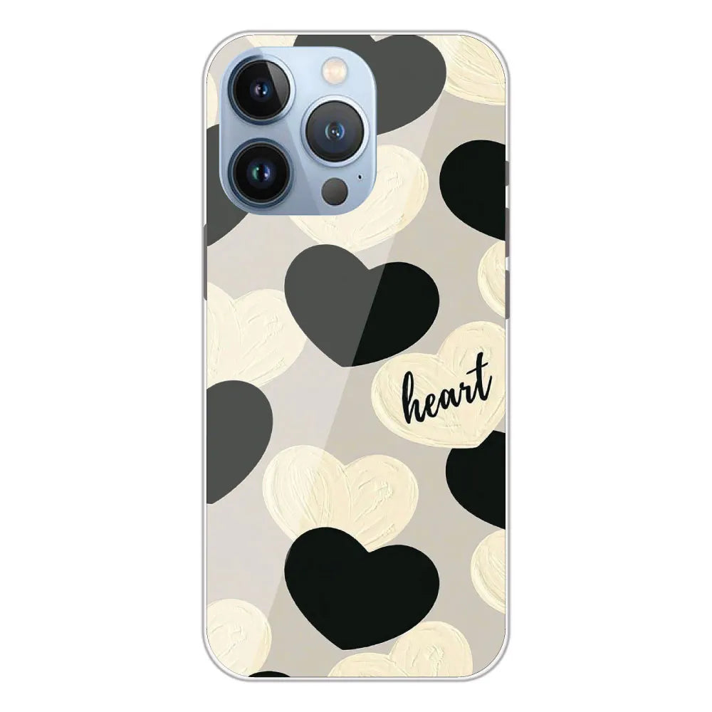 Black And White Hearts - Printed Silicone Case For Apple iPhone 13 Pro Max