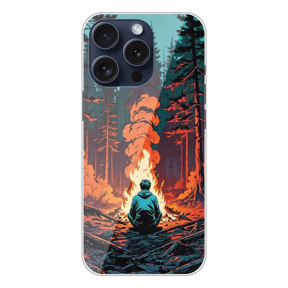 Boy With Camp Fire - Printed Silicone Case For Apple iPhone 13 Pro