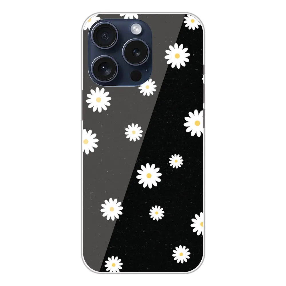 White And Black Flower - Printed Silicone Case For Apple iPhone 13 Pro