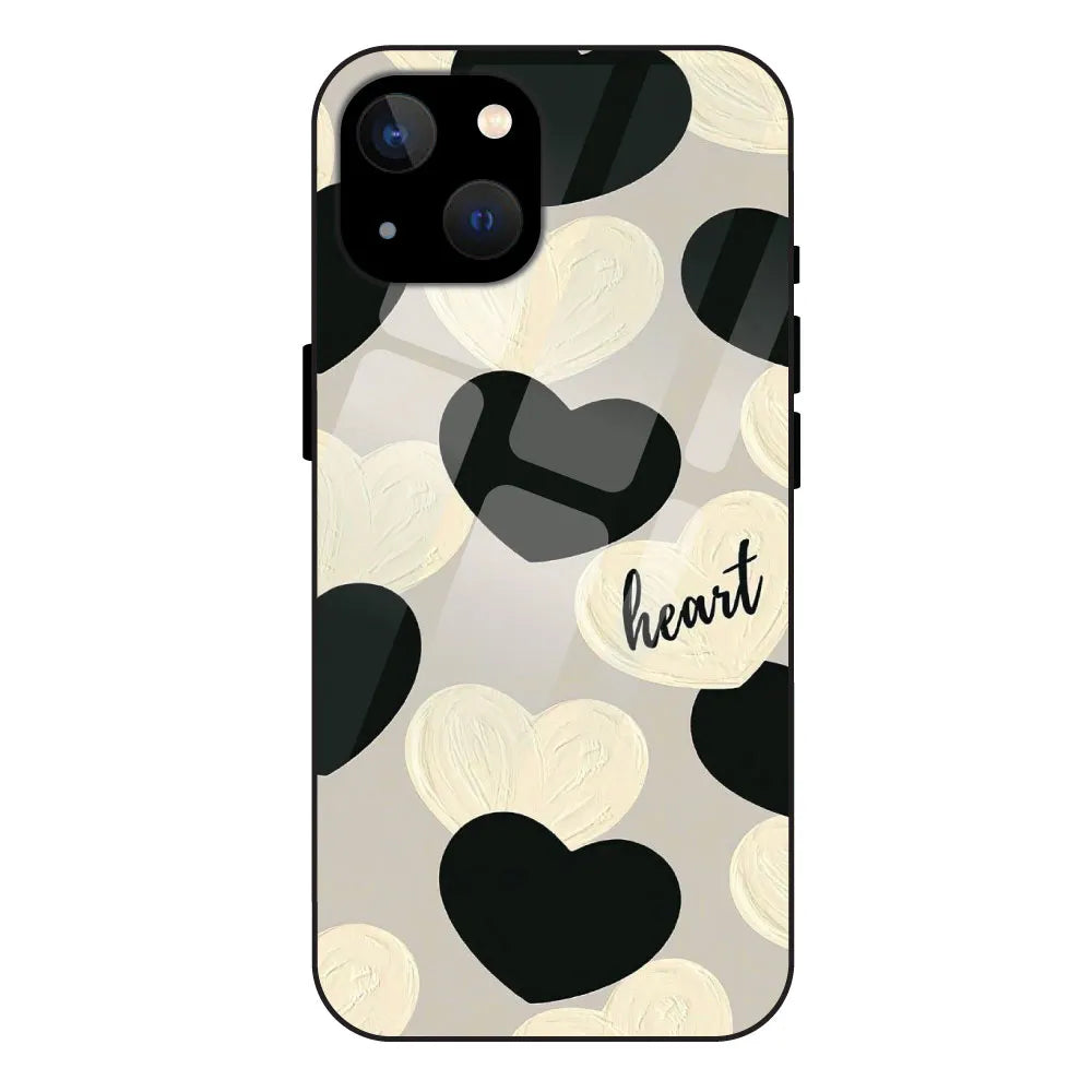 Black And White Hearts - Glossy Metal Silicone Case For Apple iPhone 13