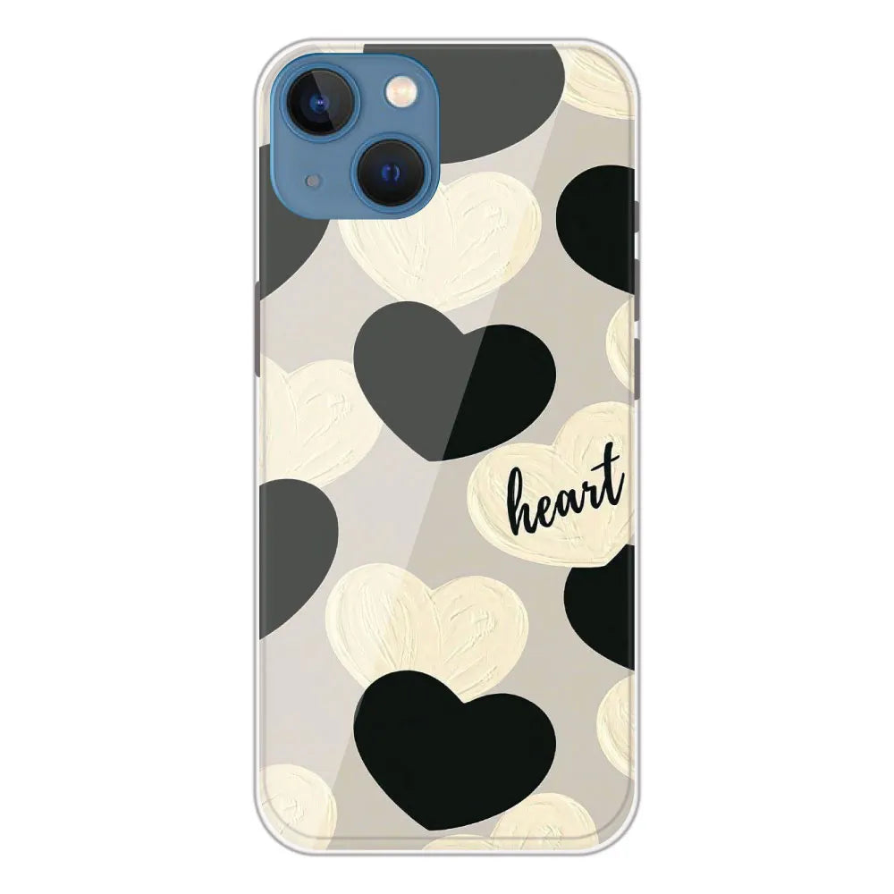 Black And White Hearts - Printed Silicone Case For Apple iPhone 13