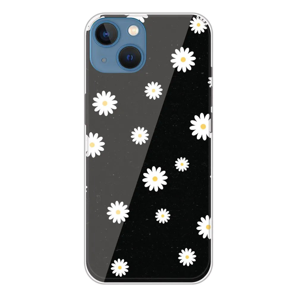 White And Black Flower - Printed Silicone Case For Apple iPhone 13