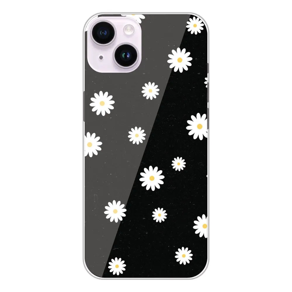 White And Black Flower - Printed Silicone Case For Apple iPhone 14 Plus