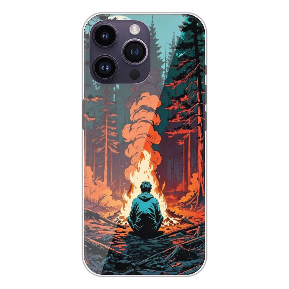 Boy With Camp Fire - Printed Silicone Case For Apple iPhone 14 Pro Max
