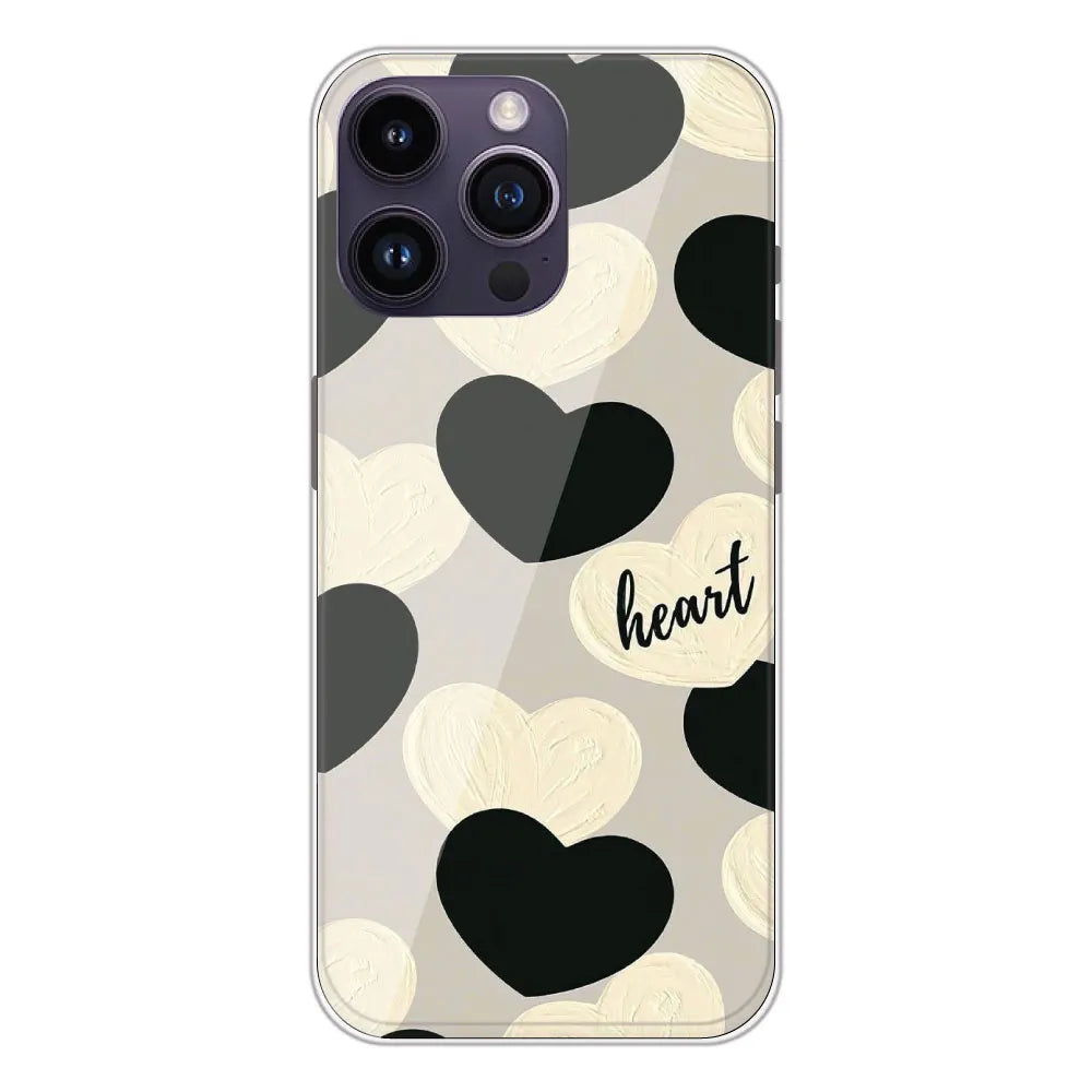 Black And White Hearts - Printed Silicone Case For Apple iPhone 14 Pro Max