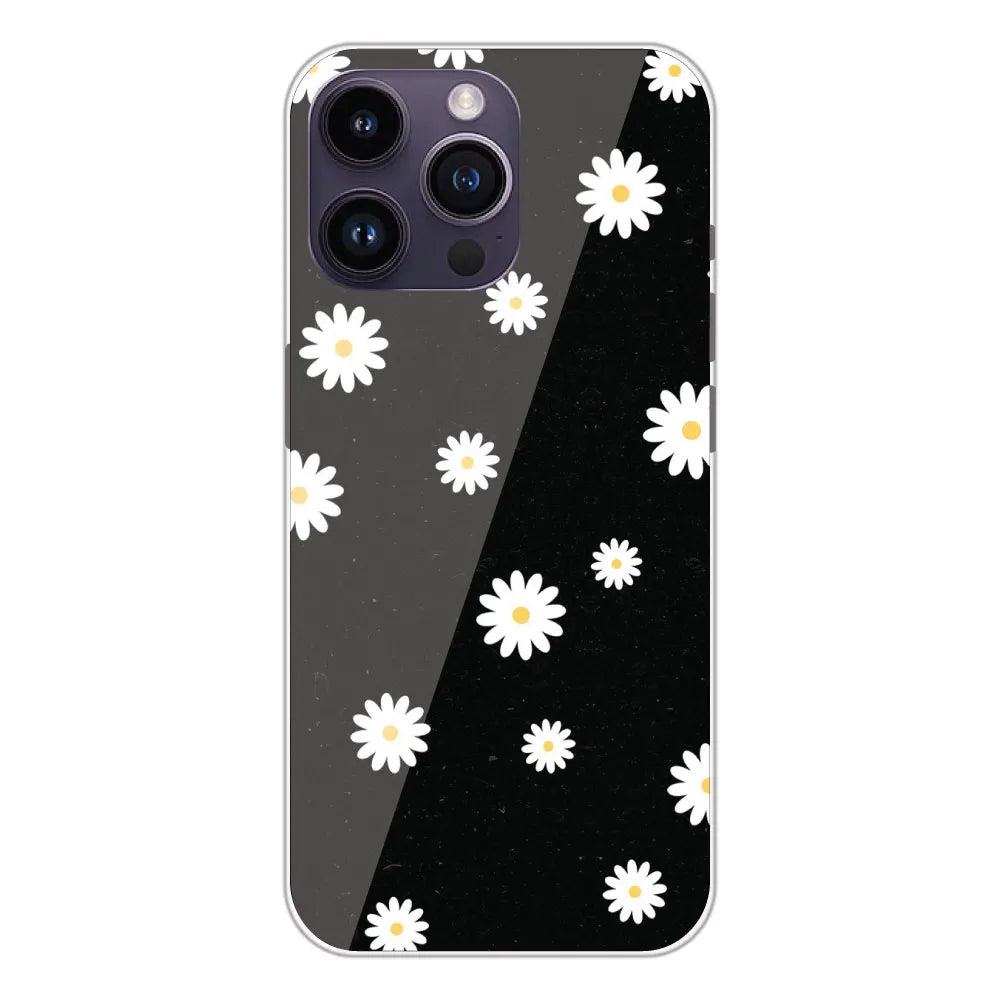 White And Black Flower - Printed Silicone Case For Apple iPhone 14 Pro Max