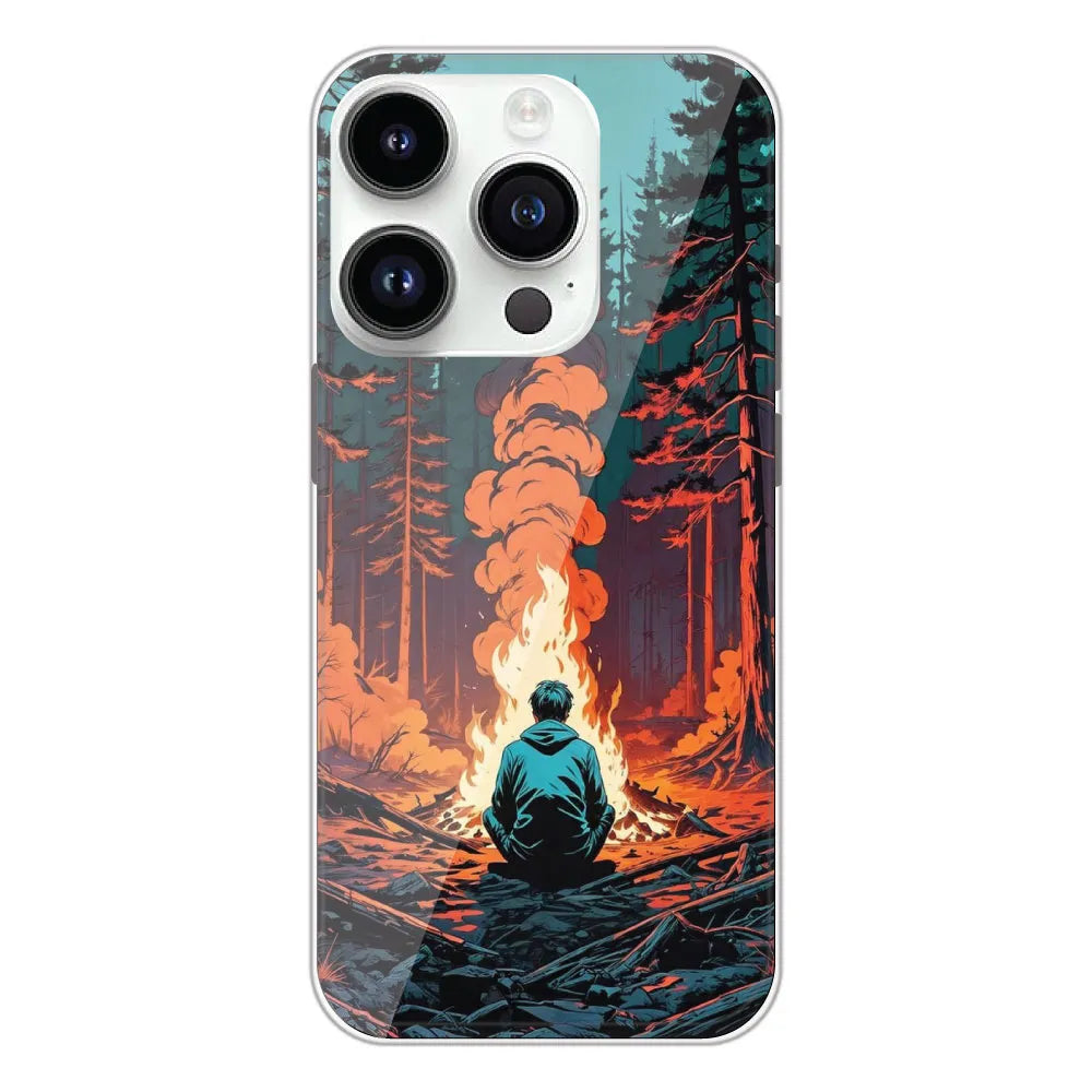 Boy With Camp Fire - Printed Silicone Case For Apple iPhone 14 Pro
