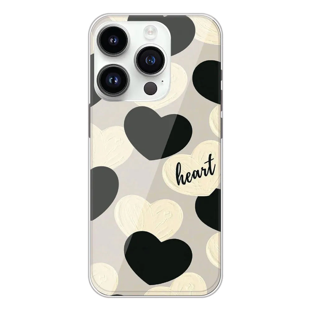 Black And White Hearts - Printed Silicone Case For Apple iPhone 14 Pro
