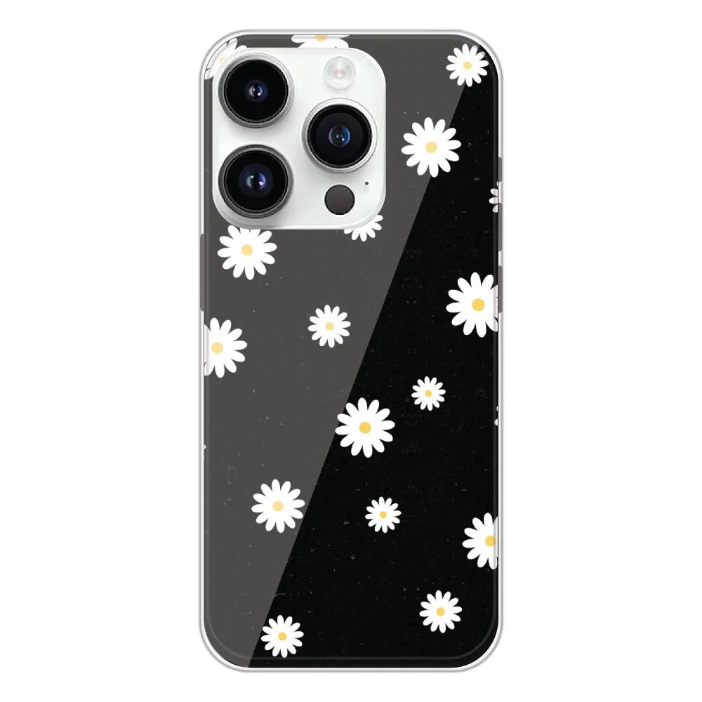 White And Black Flower - Printed Silicone Case For Apple iPhone 14 Pro