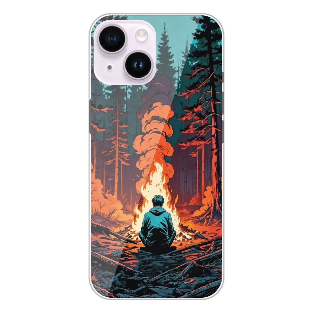 Boy With Camp Fire - Printed Silicone Case For Apple iPhone 14