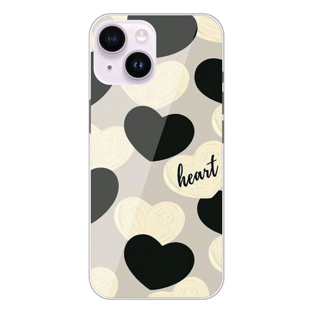 Black And White Hearts - Printed Silicone Case For Apple iPhone 14