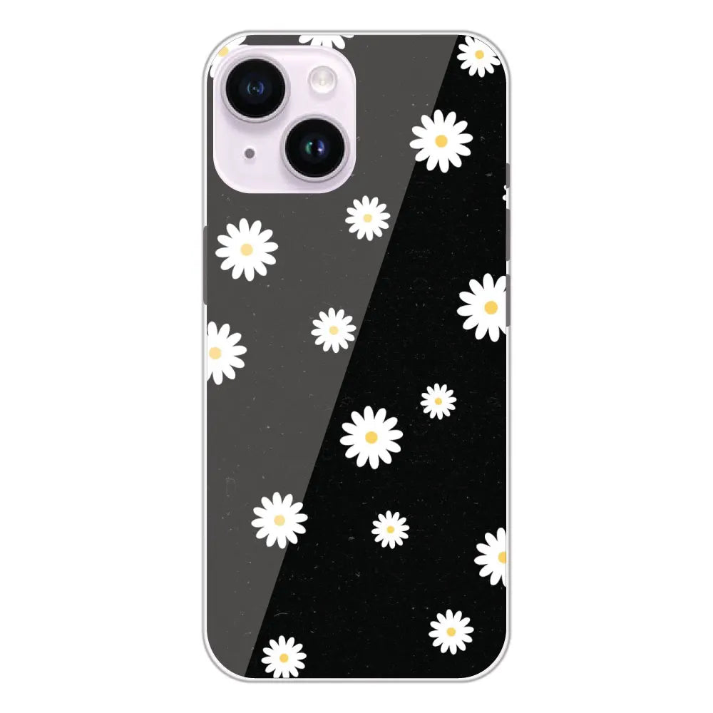 White And Black Flower - Printed Silicone Case For Apple iPhone 14