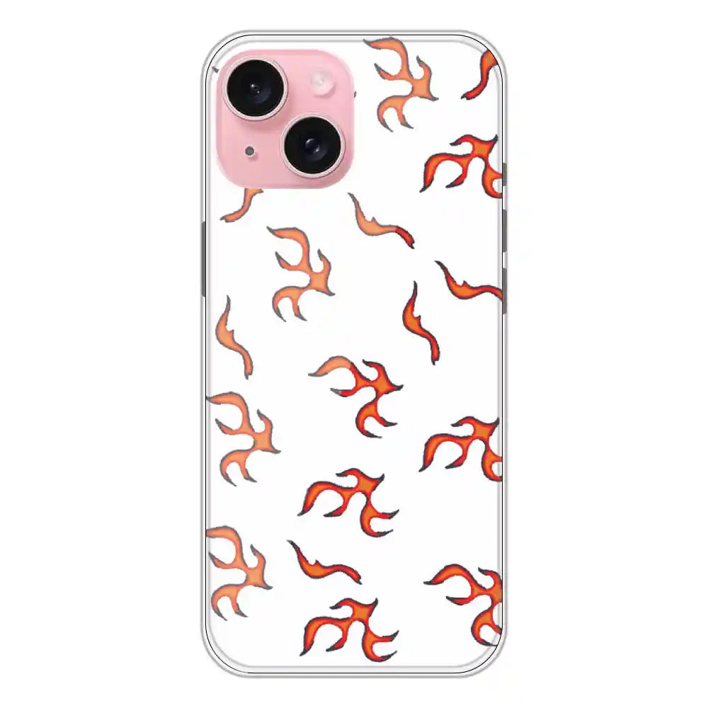 Orange Mini Flames - Clear Printed Silicone Case For Apple iPhone 15 Plus