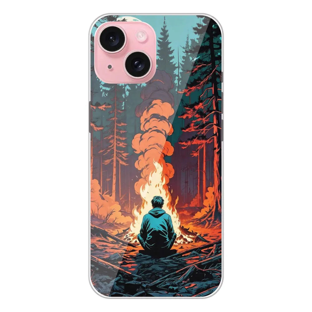Boy With Camp Fire - Printed Silicone Case For Apple iPhone 15 Plus
