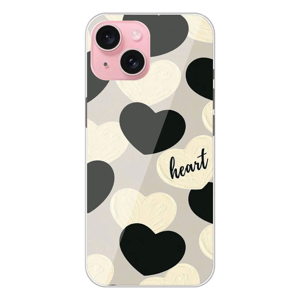 Black And White Hearts - Printed Silicone Case For Apple iPhone 15 Plus