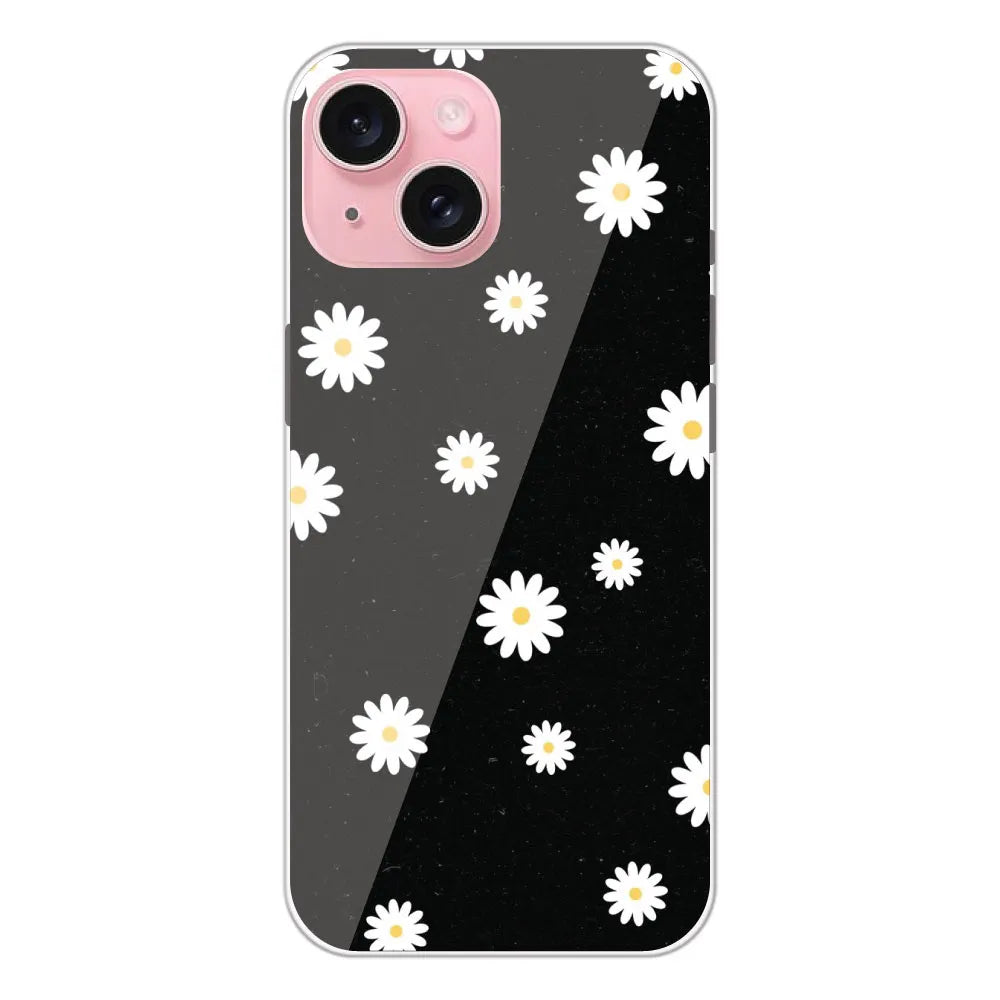 White And Black Flower - Printed Silicone Case For Apple iPhone 15 Plus