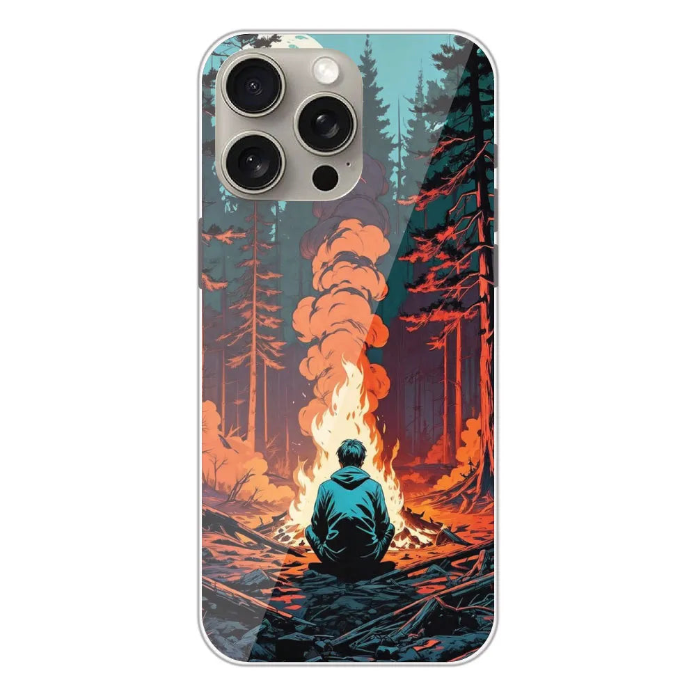 Boy With Camp Fire - Printed Silicone Case For Apple iPhone 15 Pro Max