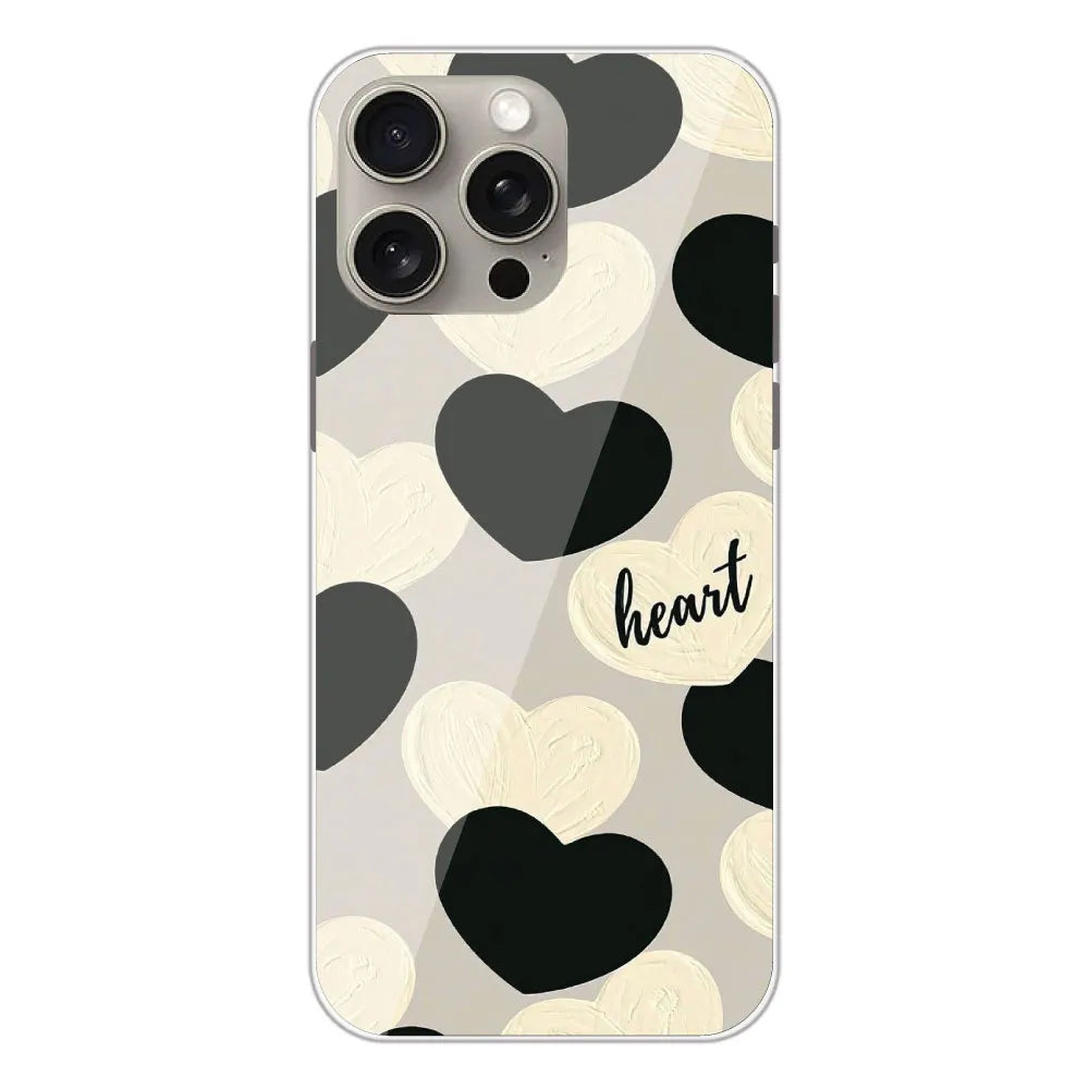 Black And White Hearts - Printed Silicone Case For Apple iPhone 15 Pro Max
