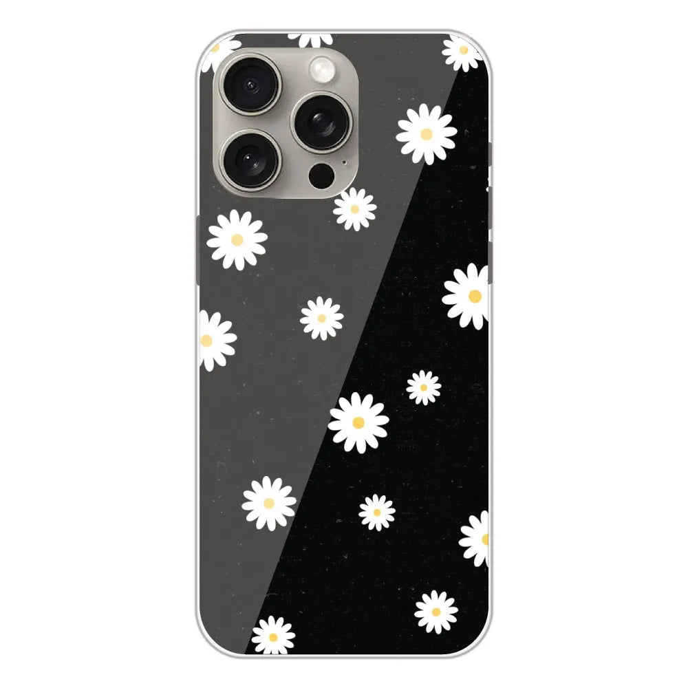 White And Black Flower - Printed Silicone Case For Apple iPhone 15 Pro Max