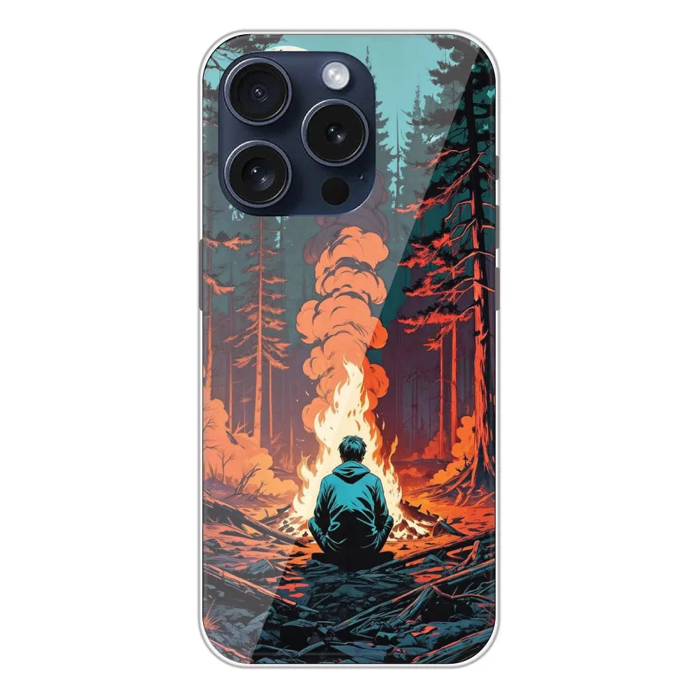 Boy With Camp Fire - Printed Silicone Case For Apple iPhone 15 Pro