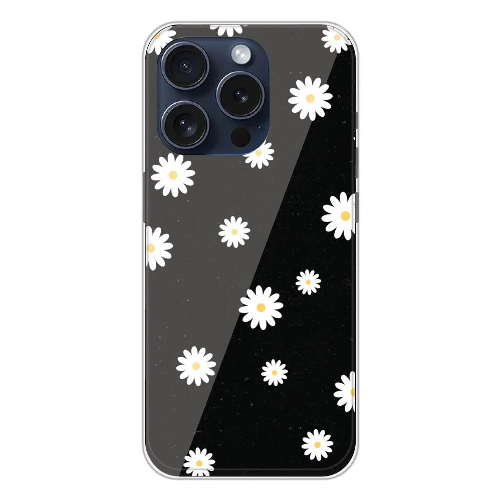 White And Black Flower - Printed Silicone Case For Apple iPhone 15 Pro