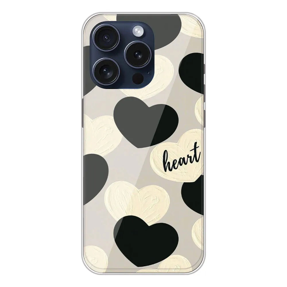 Black And White Hearts - Printed Silicone Case For Apple iPhone 15 Pro