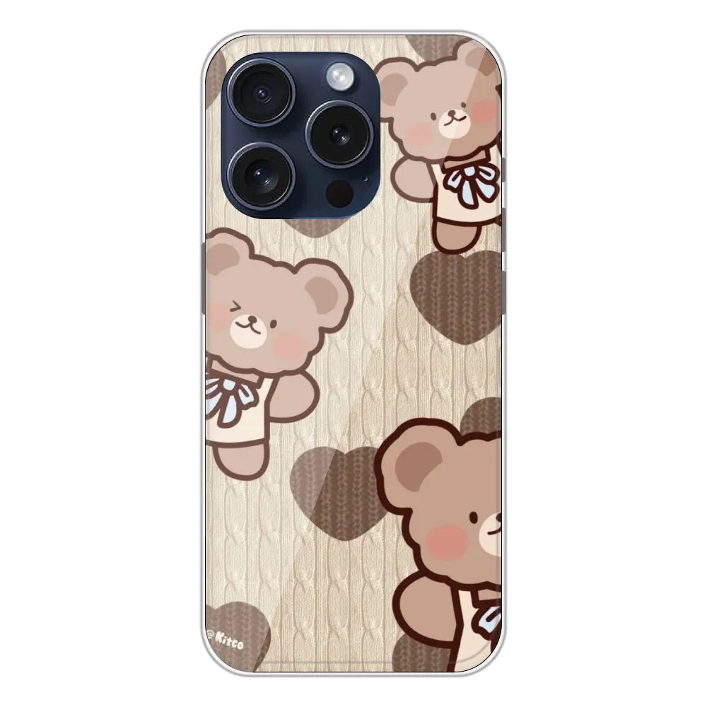 Teddy Heart - Printed Silicone Case For Apple iPhone 15 Pro