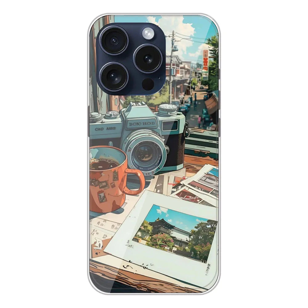 Vintage Camera Travel Vibes - Printed Silicone Case For Apple iPhone 15 Pro