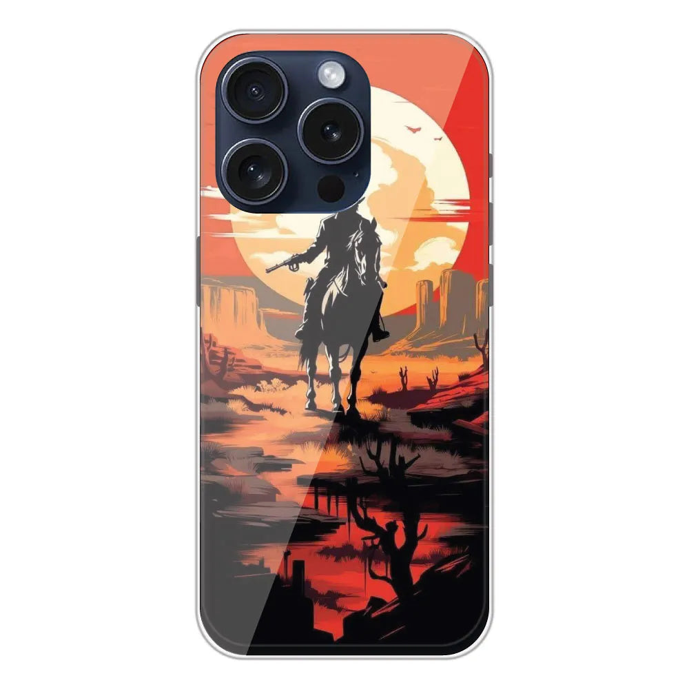 Cowboy and Horse - Printed Silicone Case For Apple iPhone 15 Pro