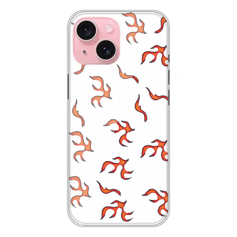 Orange Mini Flames - Clear Printed Silicone Case For Apple iPhone 15