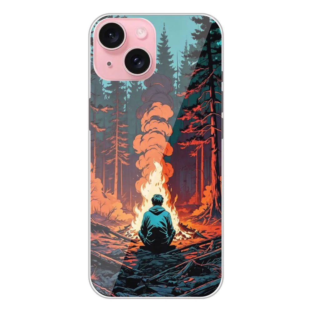 Boy With Camp Fire - Printed Silicone Case For Apple iPhone 15