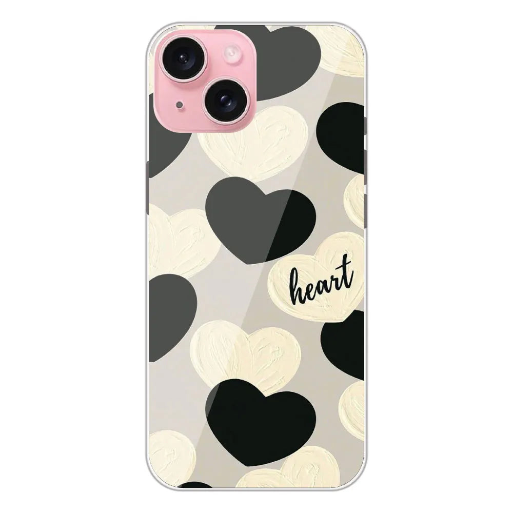Black And White Hearts - Printed Silicone Case For Apple iPhone 15