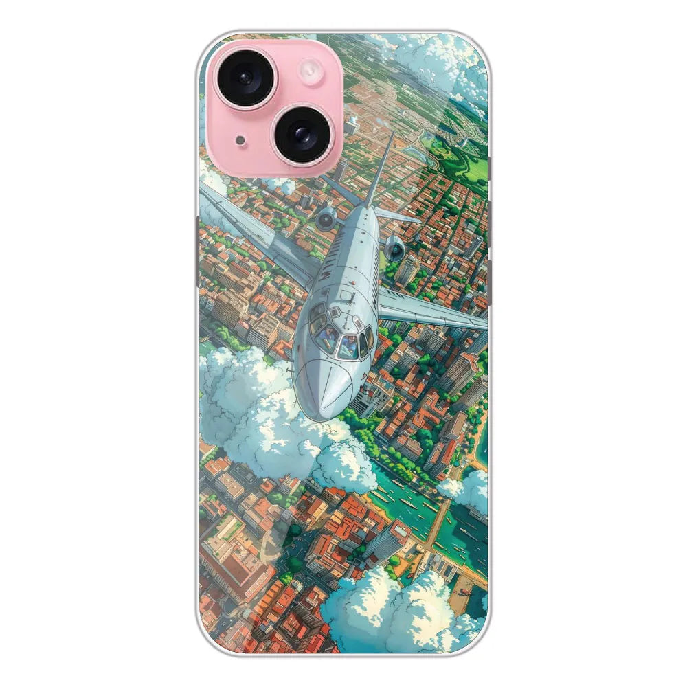Flying Over City - Printed Silicone Case For Apple iPhone 15