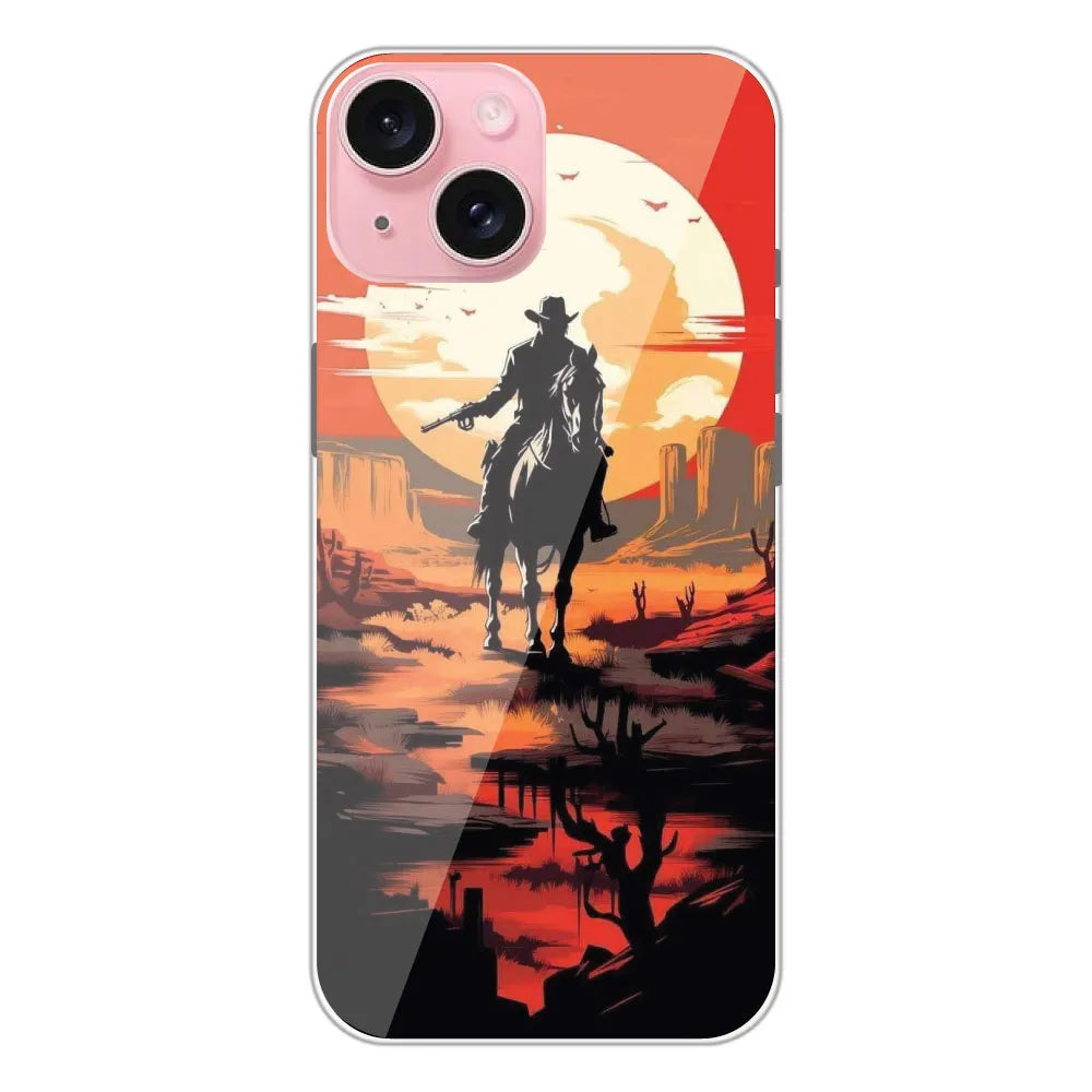 Cowboy and Horse - Printed Silicone Case For Apple iPhone 15