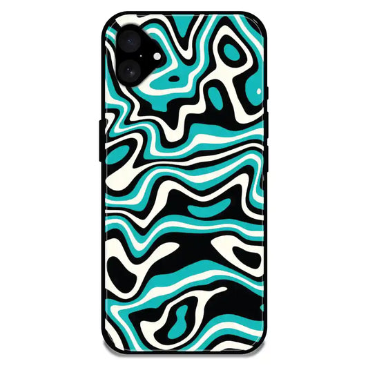 'Blue And Black Waves - Glossy Metal Silicone Case For Apple iPhone 16 Plus