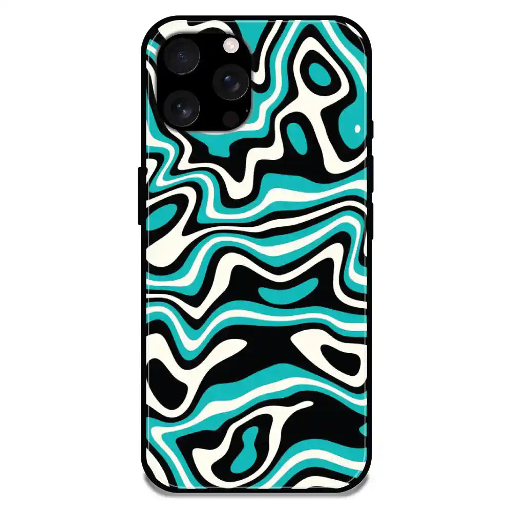 'Blue And Black Waves - Glossy Metal Silicone Case For Apple iPhone 16 Pro Max