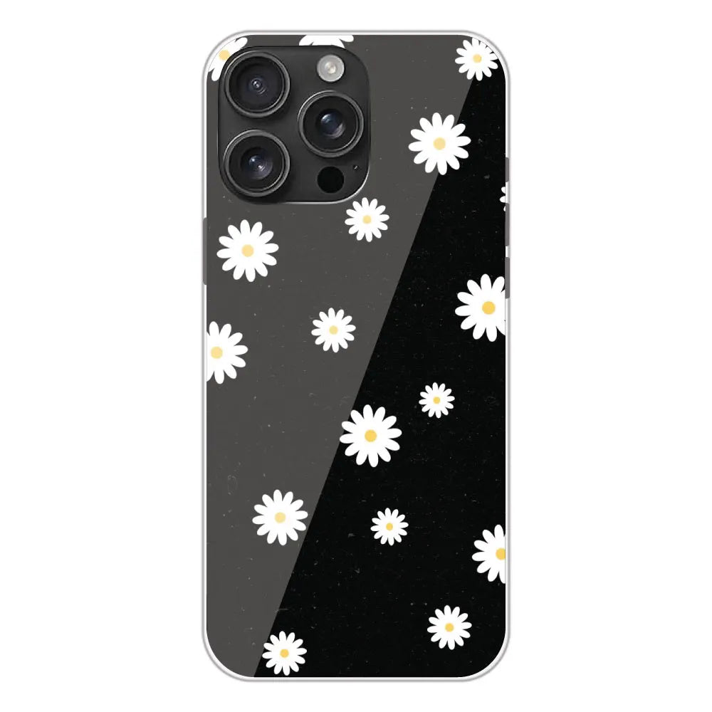 White And Black Flower - Printed Silicone Case For Apple iPhone 16 Pro Max
