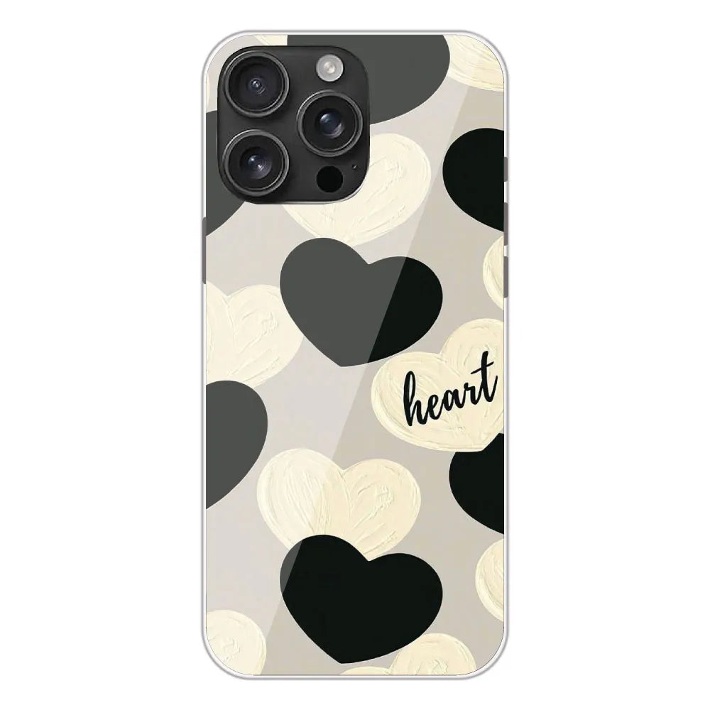 Black And White Hearts - Printed Silicone Case For Apple iPhone 16 Pro Max
