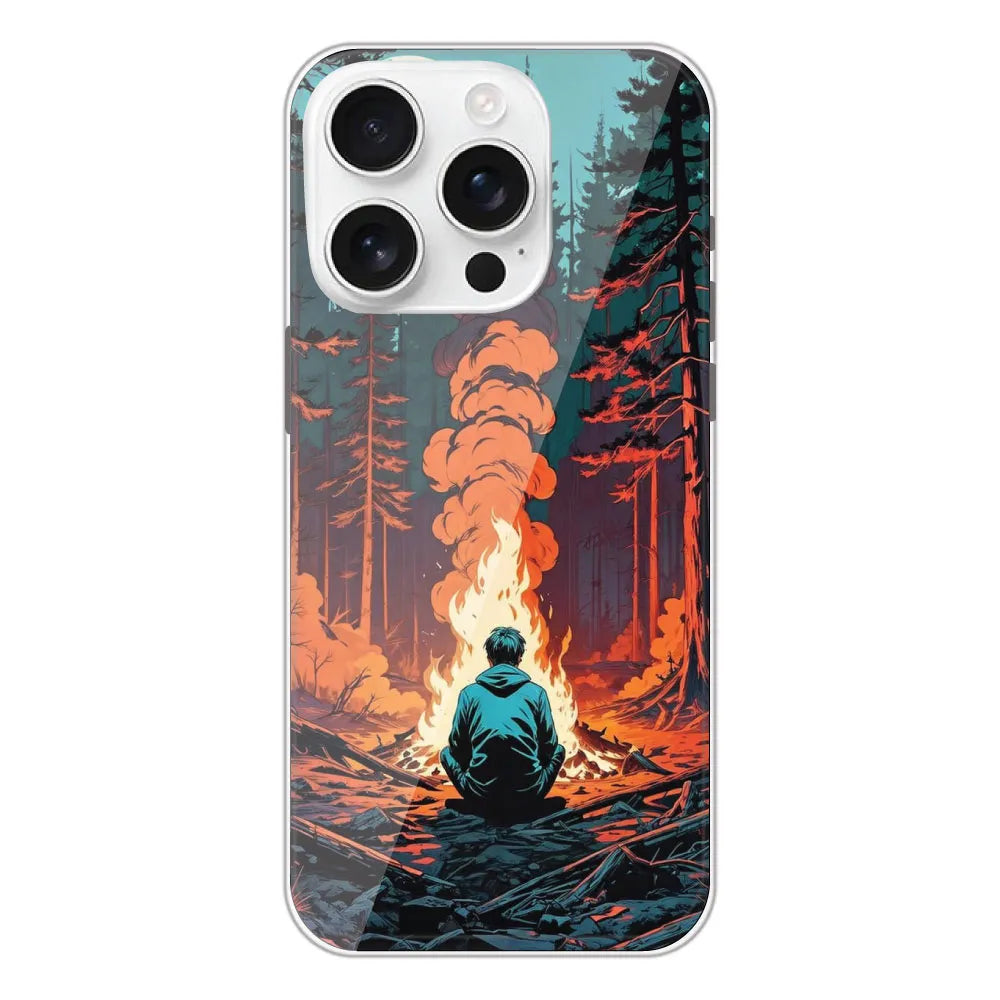 Boy With Camp Fire - Printed Silicone Case For Apple iPhone 16 Pro