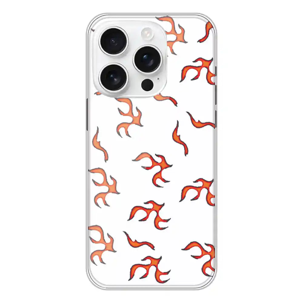 Orange Mini Flames - Clear Printed Silicone Case For Apple iPhone 16 Pro