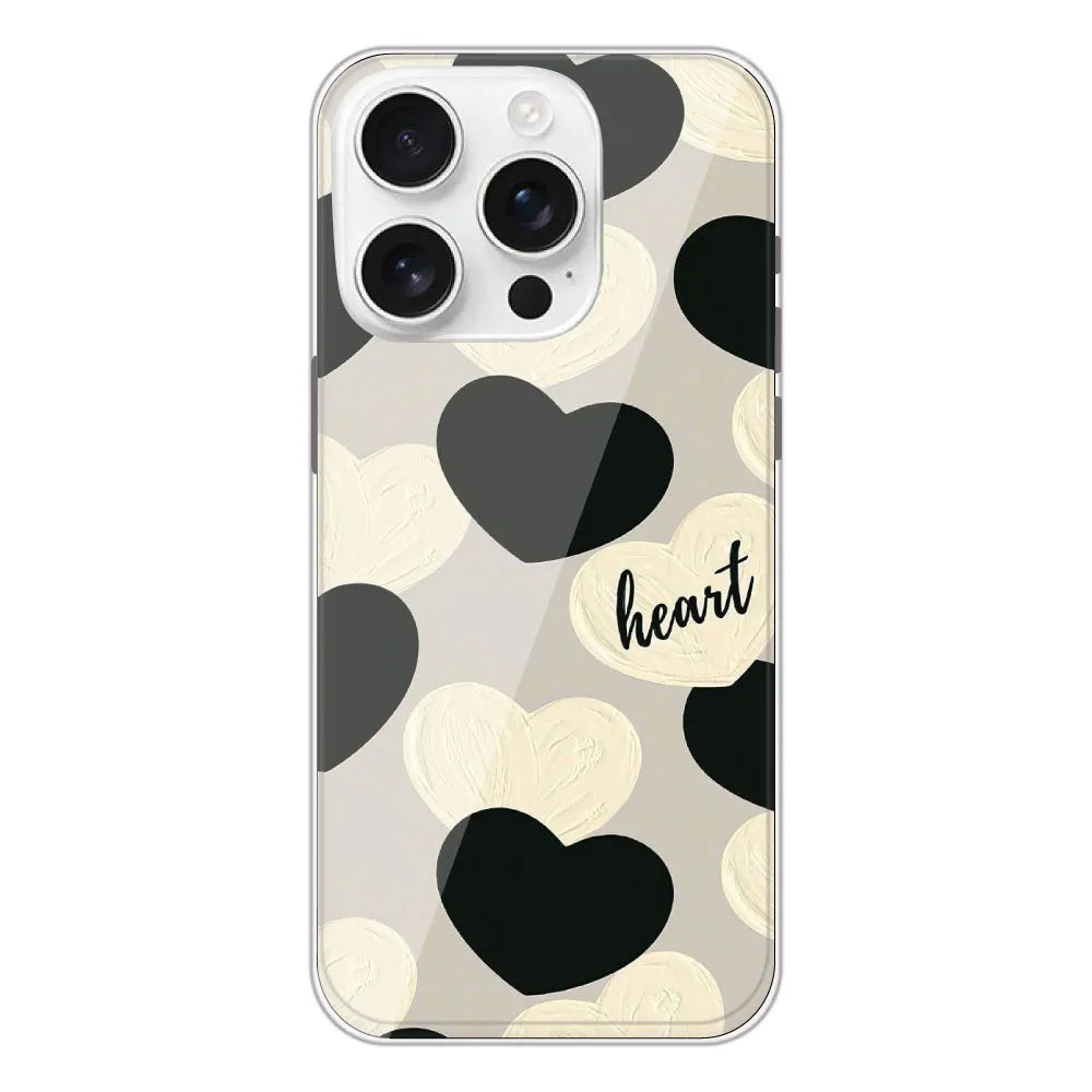 Black And White Hearts - Printed Silicone Case For Apple iPhone 16 Pro