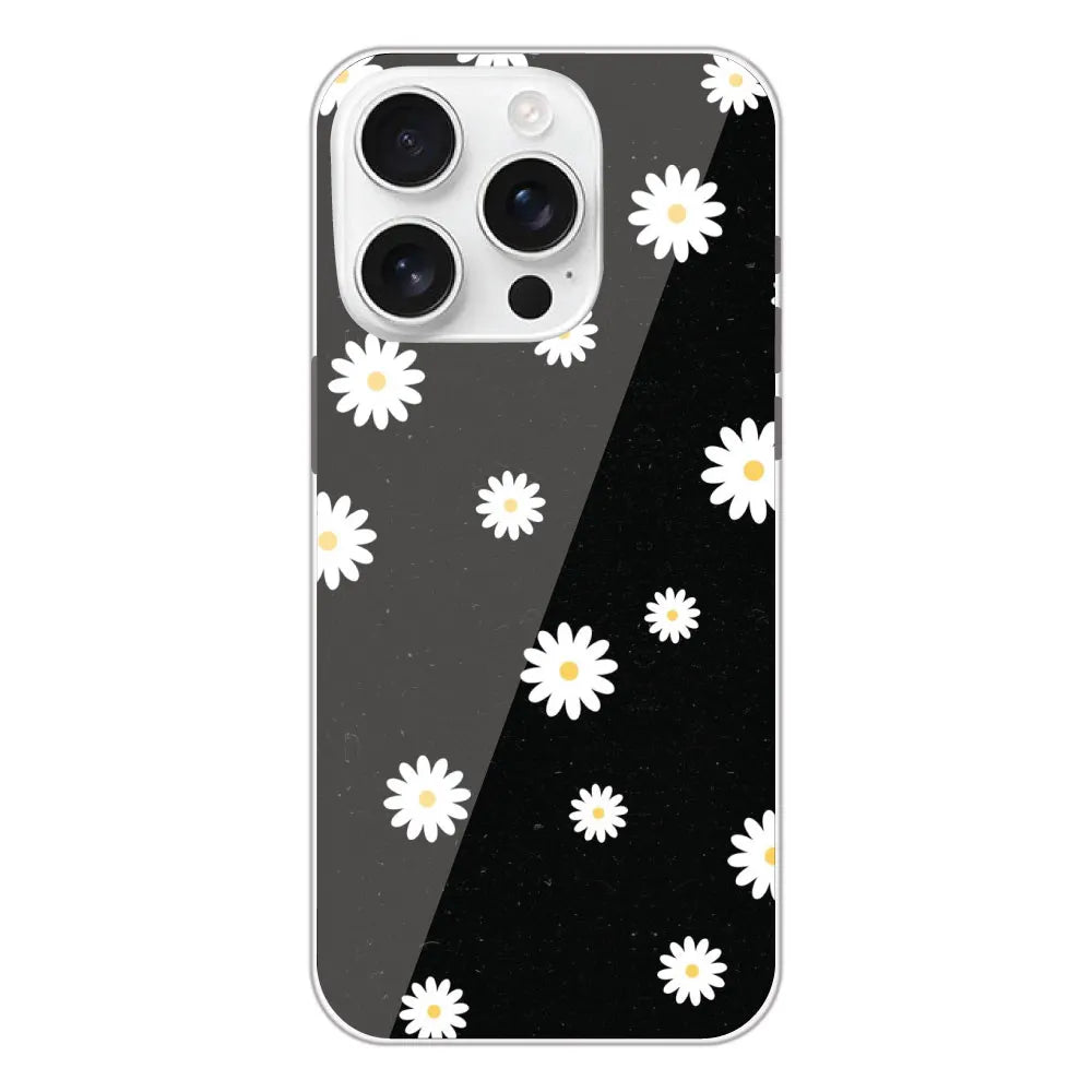 White And Black Flower - Printed Silicone Case For Apple iPhone 16 Pro