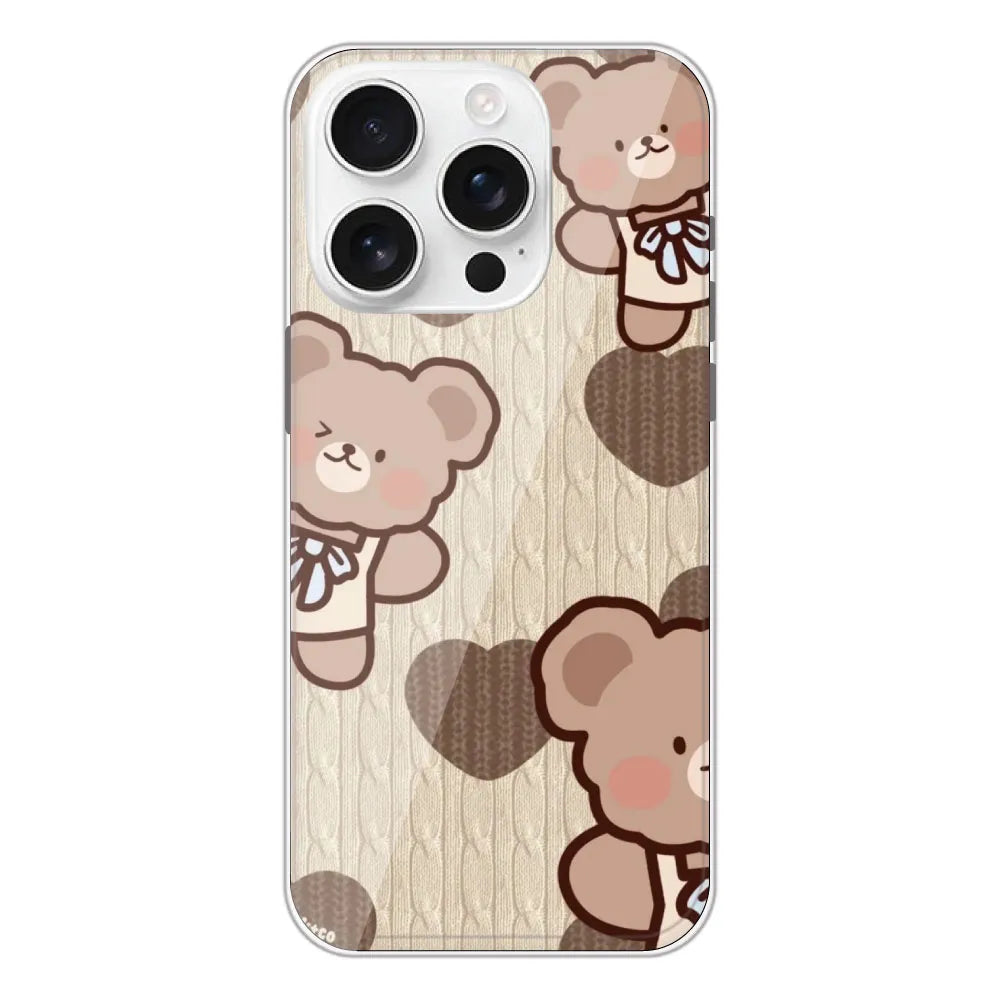 Teddy Heart - Printed Silicone Case For Apple iPhone 16 Pro