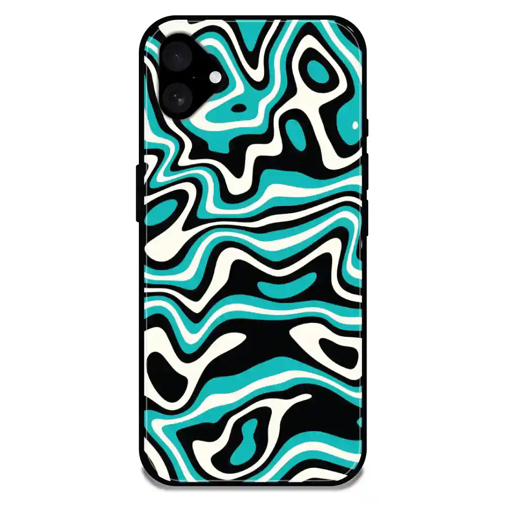 'Blue And Black Waves - Glossy Metal Silicone Case For Apple iPhone 16