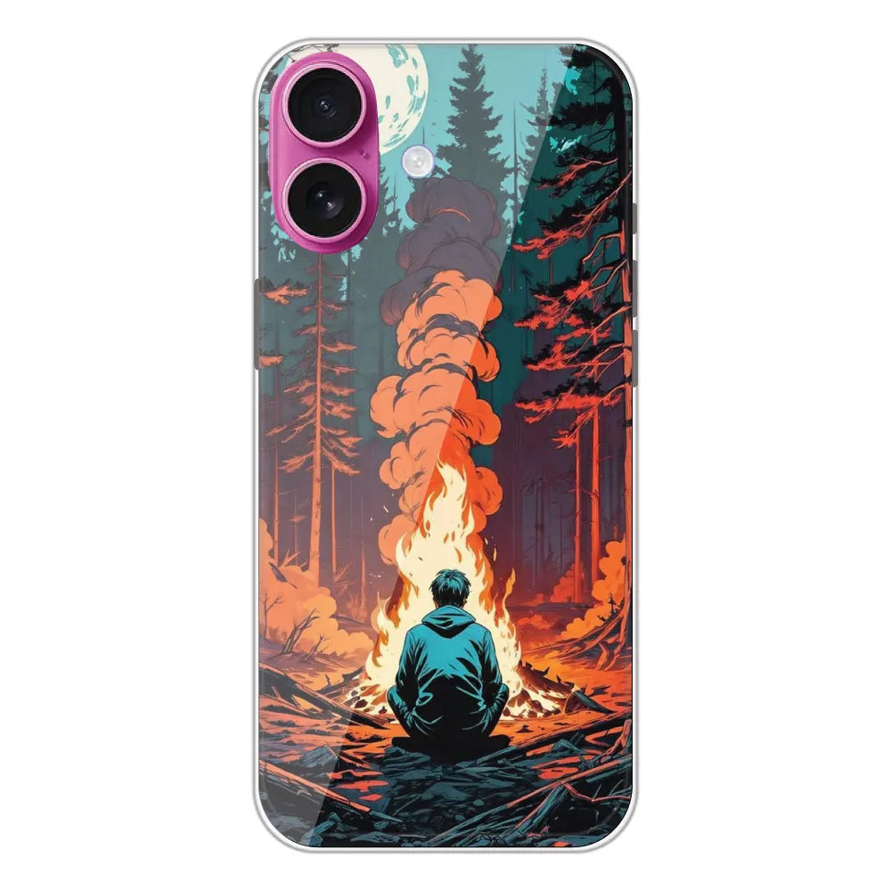 Boy With Camp Fire - Printed Silicone Case For Apple iPhone 16 Plus
