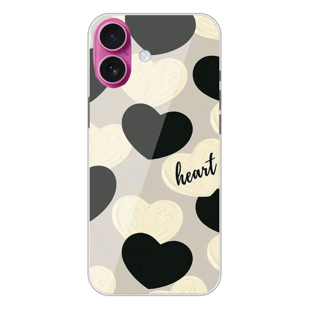 Black And White Hearts - Printed Silicone Case For Apple iPhone 16 Plus