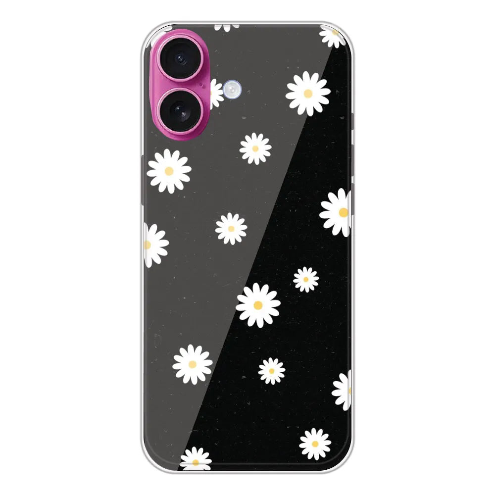 White And Black Flower - Printed Silicone Case For Apple iPhone 16 Plus